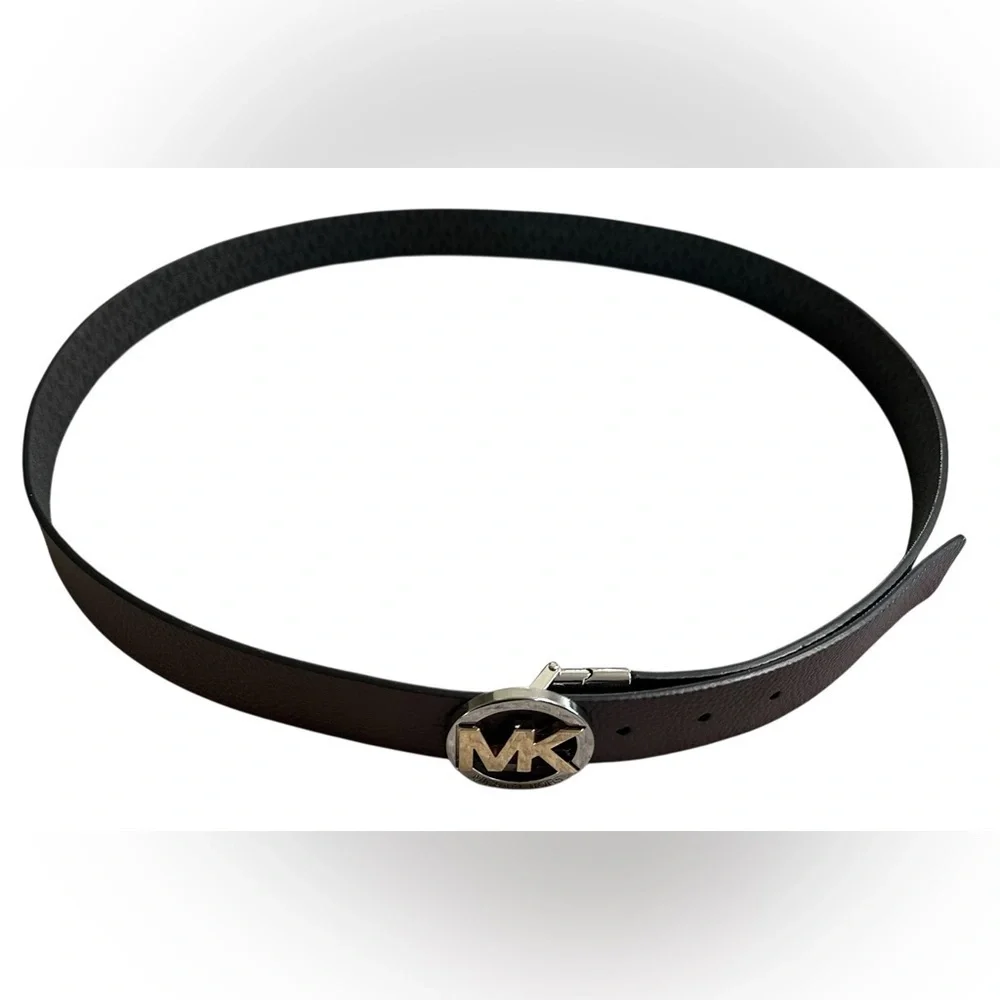 Michael Kors Dark Brown women’s Belt with Gold and Silver Logo Buckle